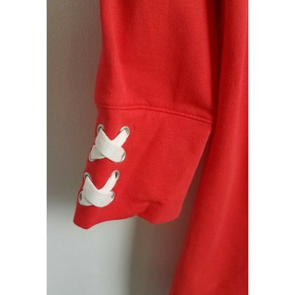 Denim & Co. Sz. XXS French Terry 3/4-Sleeve Boatneck Lace Up Sleeve Tunic Red - Picture 3 of 5